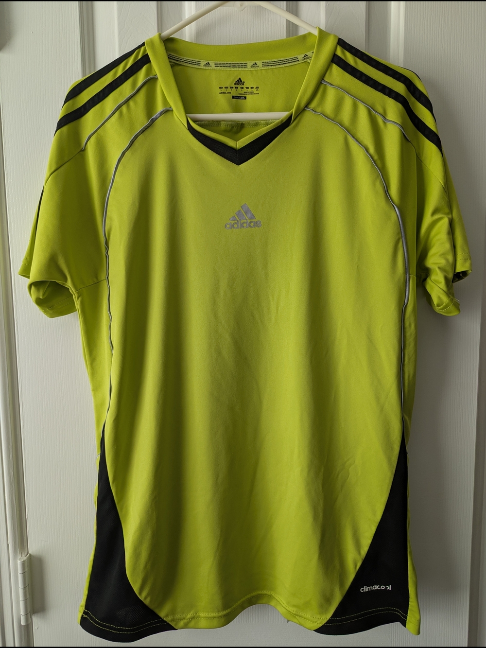 adidas Lime Green Short Sleeve Athletic Tee with Black Accents